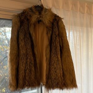 Topshop Faux Fur Jacket in Warm Brown